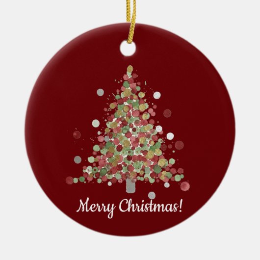 Waterverf Kerstboom met Stippen Keramisch Ornament (Voorkant)