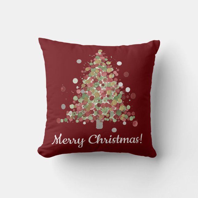 Waterverf Kerstboom met Stippen Kussen (Voorkant)