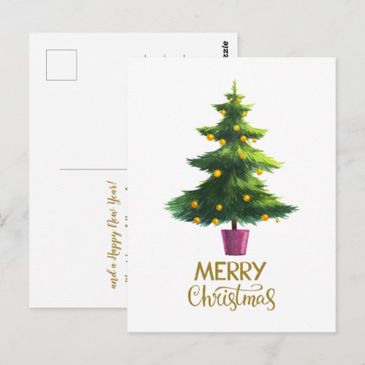 Waterverf kerstboom met versieringen briefkaart (Voorkant / Achterkant)