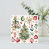Waterverf kerstboom met versieringen feestdagenkaart (Staand voorkant)