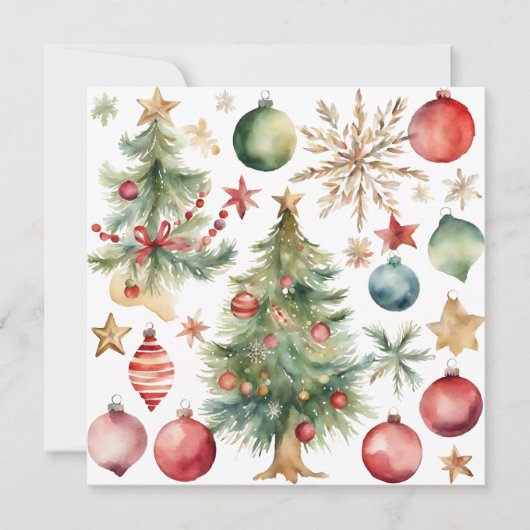 Waterverf kerstboom met versieringen feestdagenkaart (Voorkant)