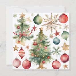 Waterverf kerstboom met versieringen feestdagenkaart