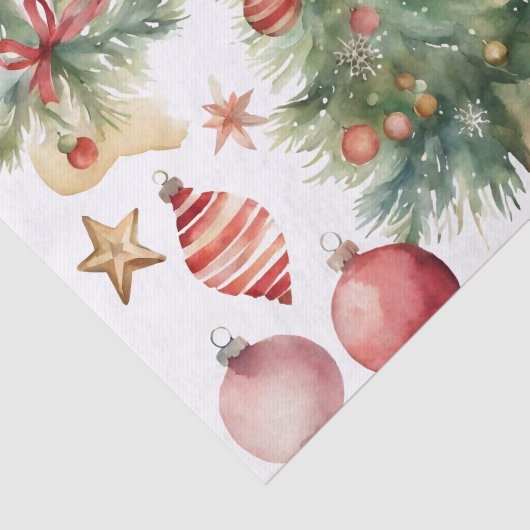 Waterverf kerstboom met versieringen tissuepapier (Detail)