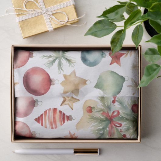 Waterverf kerstboom met versieringen tissuepapier (Geschenk)