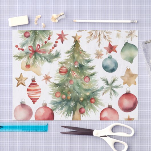 Waterverf kerstboom met versieringen tissuepapier (Craft)