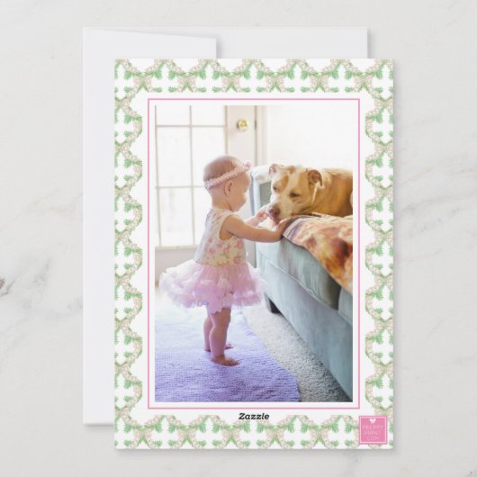 Waterverf Kerstboom Monogram Crest Foto Feestdagenkaart (Achterkant)