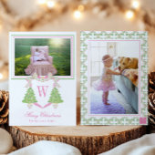 Waterverf Kerstboom Monogram Crest Foto Feestdagenkaart