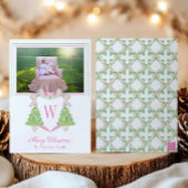 Waterverf Kerstboom Monogram Crest Foto Feestdagenkaart