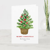Waterverf kerstboom op een kruitvat feestdagen kaart (Voorkant)