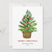 Waterverf kerstboom op een kruitvat feestdagenkaart (Voorkant)
