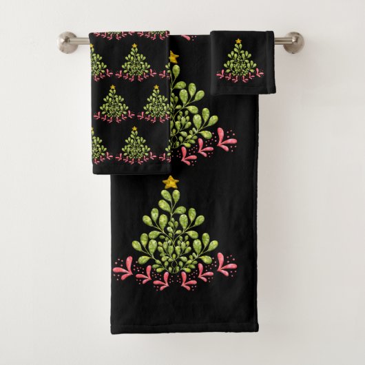 Waterverf kerstboom op zwart bad handdoek (Insitu)