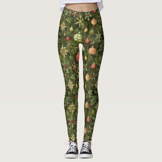Waterverf kerstboom ornament leggings (Voorkant)