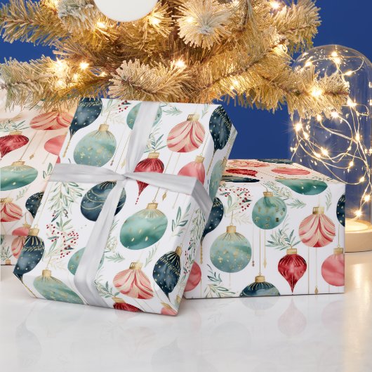 Waterverf kerstboom Ornamenten Patroon Cadeaupapier (Feestdagen)