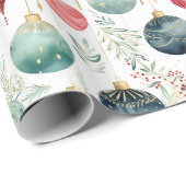 Waterverf kerstboom Ornamenten Patroon Cadeaupapier (Rol Hoek)