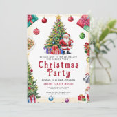 Waterverf Kerstboom Party Invitation Kaart (Staand voorkant)