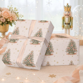 Waterverf Kerstboom Perzik Mint Kerstfeest Cadeaupapier