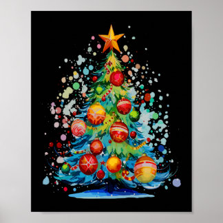 Waterverf kerstboom poster