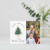 Waterverf kerstboom Prettige feestdagen foto Briefkaart (Staand voorkant)