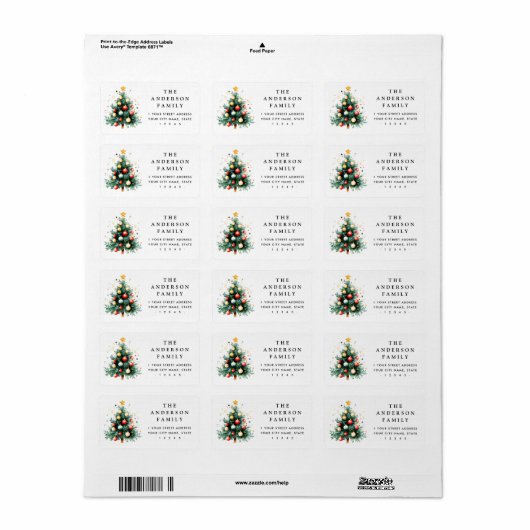 Waterverf kerstboom retouradres etiket (Full Sheet)