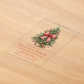 Waterverf Kerstboom Rode Gingham Strik Feest Acryl Uitnodigingen (Laagn)