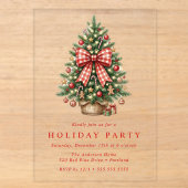 Waterverf Kerstboom Rode Gingham Strik Feest Acryl Uitnodigingen (Voorkant)