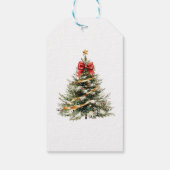Waterverf Kerstboom Rode Strik Confetti Cadeau Cadeaulabel (Achterkant)