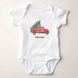 Waterverf Kerstboom & Rode Truck X'mas Naam Romper