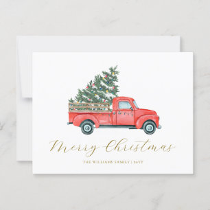 Waterverf Kerstboom & Rode Vrachtwagen Vrolijk X'm Briefkaart