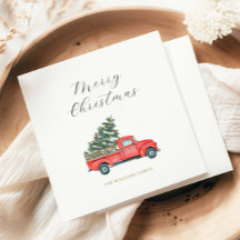 Waterverf Kerstboom & Rode Vrachtwagen Vrolijk X'm