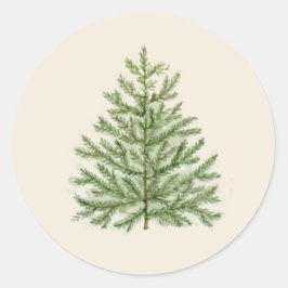 Waterverf kerstboom ronde sticker