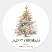 Waterverf kerstboom ronde sticker (Voorkant)
