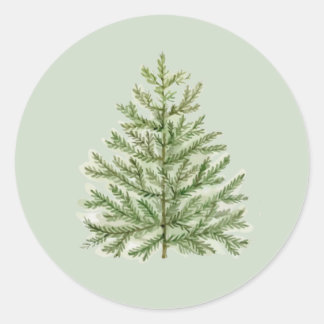 Waterverf kerstboom ronde sticker