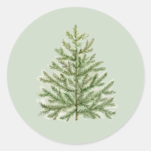 Waterverf kerstboom ronde sticker (Voorkant)