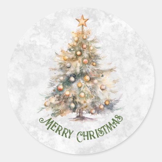 Waterverf kerstboom ronde sticker (Voorkant)
