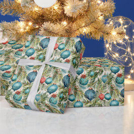 Waterverf kerstboom & rood groen decoraties cadeaupapier