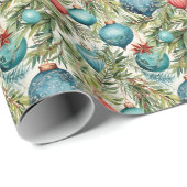 Waterverf kerstboom & rood groen decoraties cadeaupapier (Rol Hoek)
