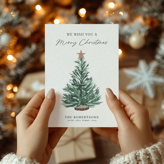 Waterverf kerstboom rustiek modern feestdagenkaart