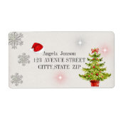 Waterverf kerstboom, Santa Hat, Glitter Etiket (Voorkant)