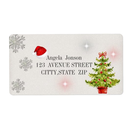 Waterverf kerstboom, Santa Hat, Glitter Etiket (Voorkant)