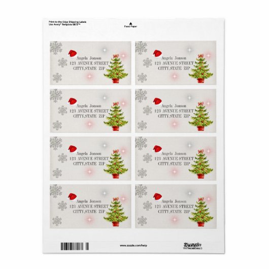 Waterverf kerstboom, Santa Hat, Glitter Etiket (Full Sheet)