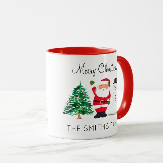 Waterverf Kerstboom Santa Sneeuwman Feestelijk Mok (Voorkant rechts)