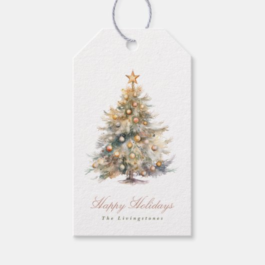  Waterverf Kerstboom Script Cadeaulabel (Voorkant)