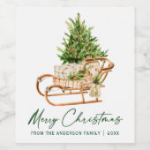 Waterverf Kerstboom Sleigh Kalligrafie Inkt Wijn Etiket (Enkel label)