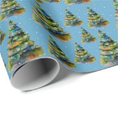 Waterverf kerstboom Snowflake Tekening Blauw Cadeaupapier (Rol Hoek)