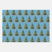 Waterverf kerstboom Snowflake Tekening Blauw Inpakpapier Vel (Voorkant 3)