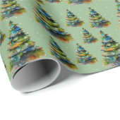 Waterverf kerstboom Snowflake Tekening Groen Cadeaupapier (Rol Hoek)