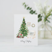 Waterverf Kerstboom & Sofa Stoel Kerst Feestdagenkaart (Staand voorkant)