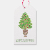 Waterverf Kerstboom Topiary Cadeaulabel (Voorkant)