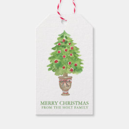 Waterverf Kerstboom Topiary Cadeaulabel