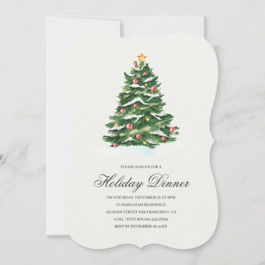Waterverf Kerstboom Vakantie Diner Party Kaart (Voorkant)